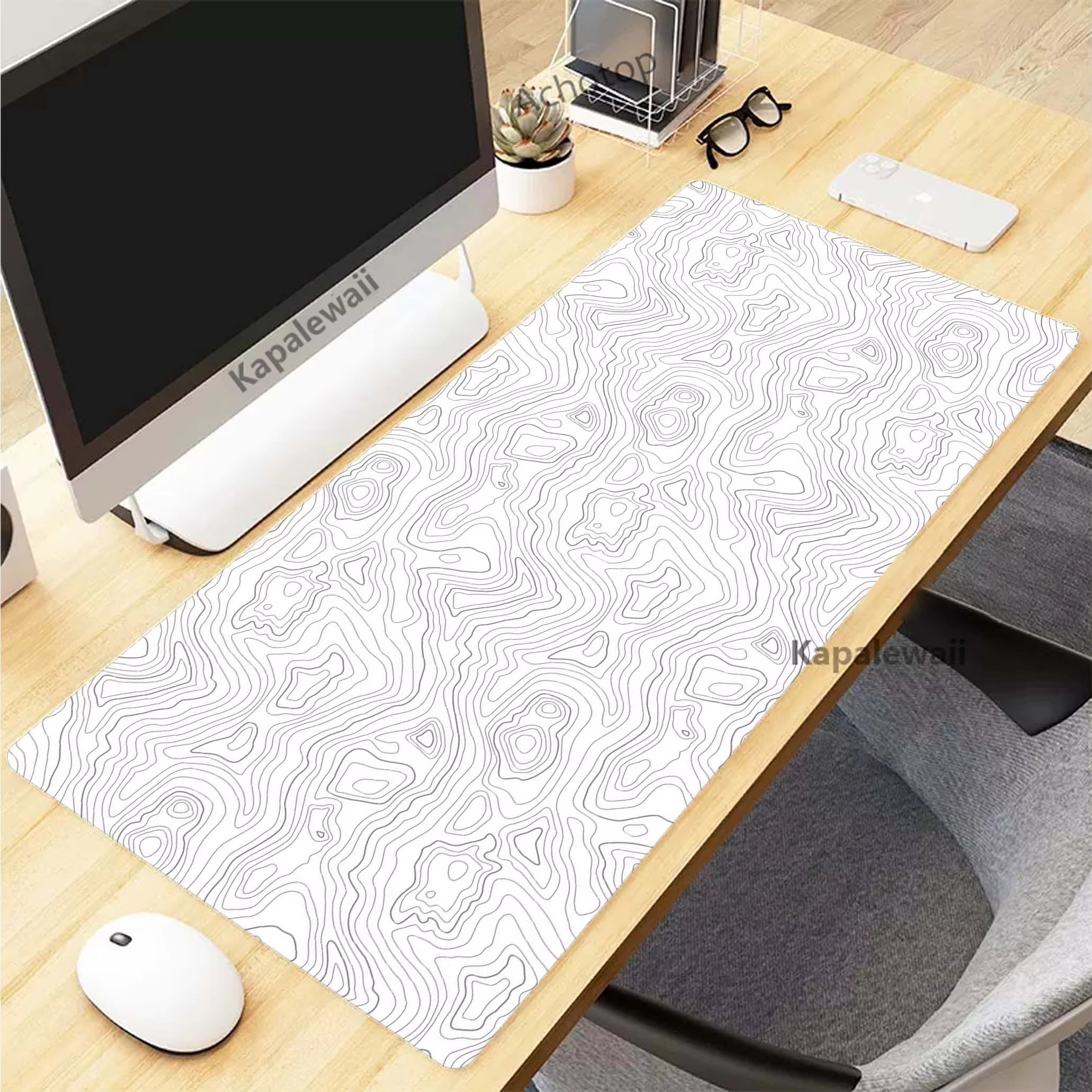Elevate Your Gaming Experience with the Black and White Topographic Map XXL Mouse Pad - Premium Rubber Keyboard Mat for Ultimate Precision