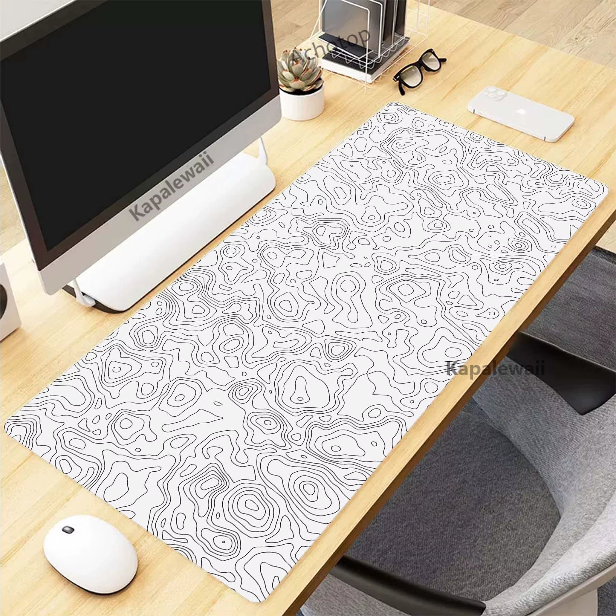 Elevate Your Gaming Experience with the Black and White Topographic Map XXL Mouse Pad - Premium Rubber Keyboard Mat for Ultimate Precision