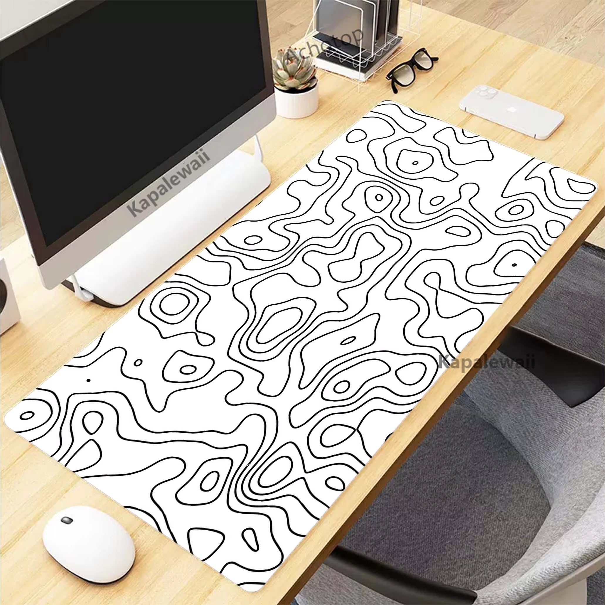 Elevate Your Gaming Experience with the Black and White Topographic Map XXL Mouse Pad - Premium Rubber Keyboard Mat for Ultimate Precision
