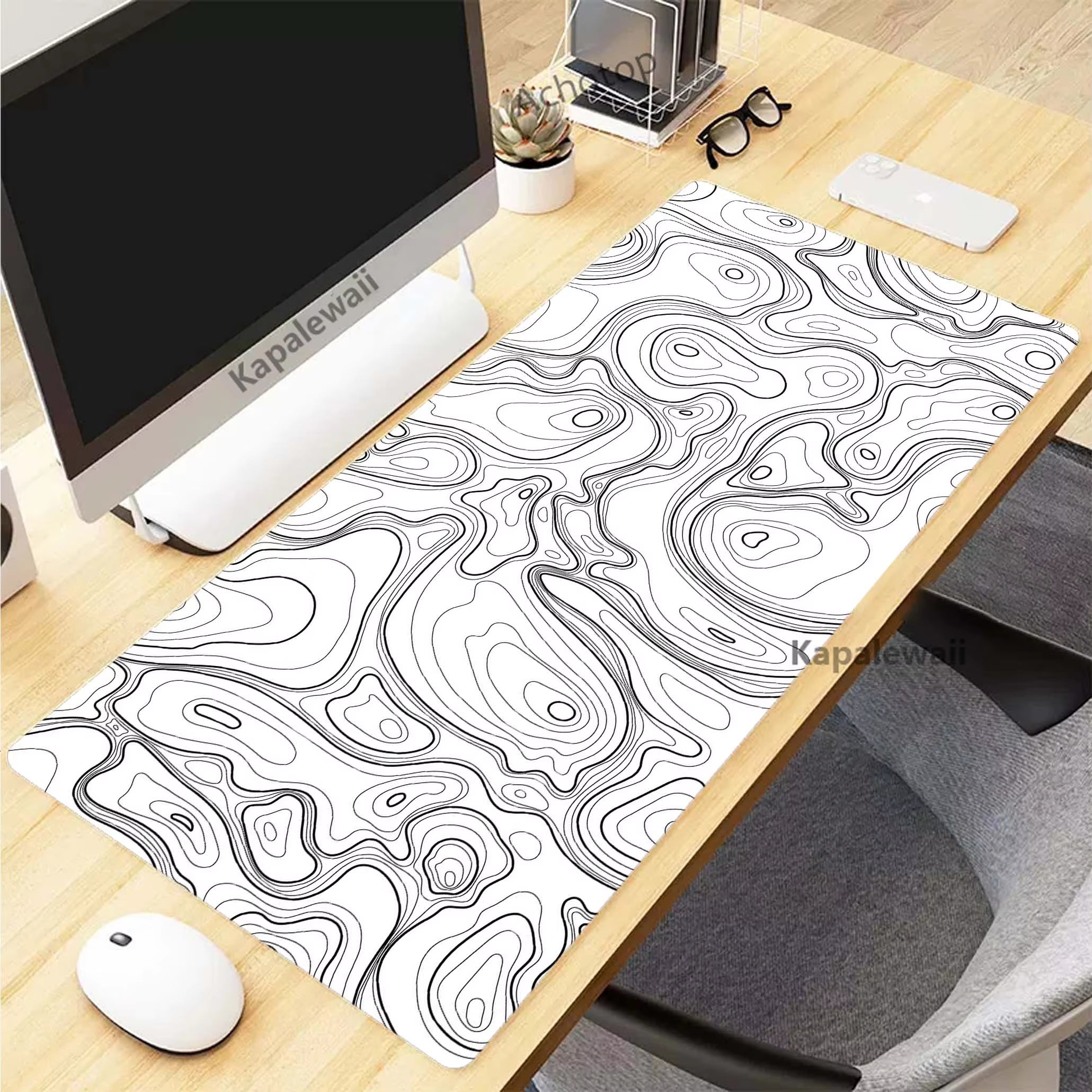Elevate Your Gaming Experience with the Black and White Topographic Map XXL Mouse Pad - Premium Rubber Keyboard Mat for Ultimate Precision