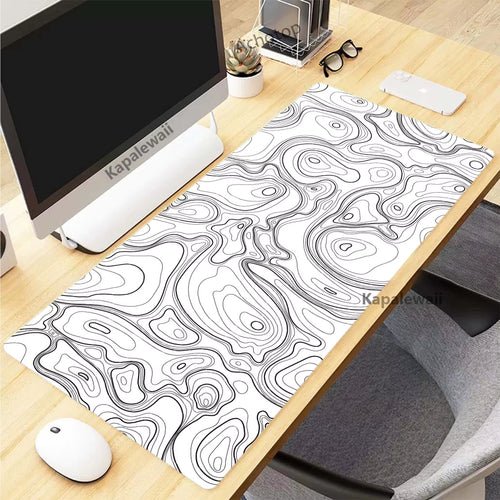 Elevate Your Gaming Experience with the Black and White Topographic Map XXL Mouse Pad - Premium Rubber Keyboard Mat for Ultimate Precision