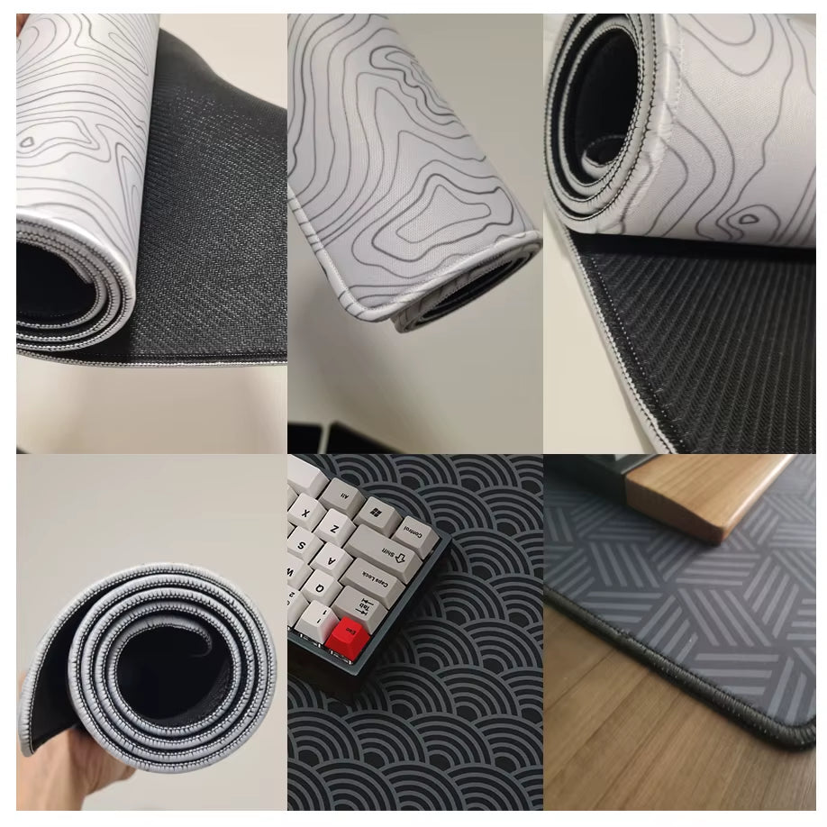 Elevate Your Gaming Experience with the Black and White Topographic Map XXL Mouse Pad - Premium Rubber Keyboard Mat for Ultimate Precision