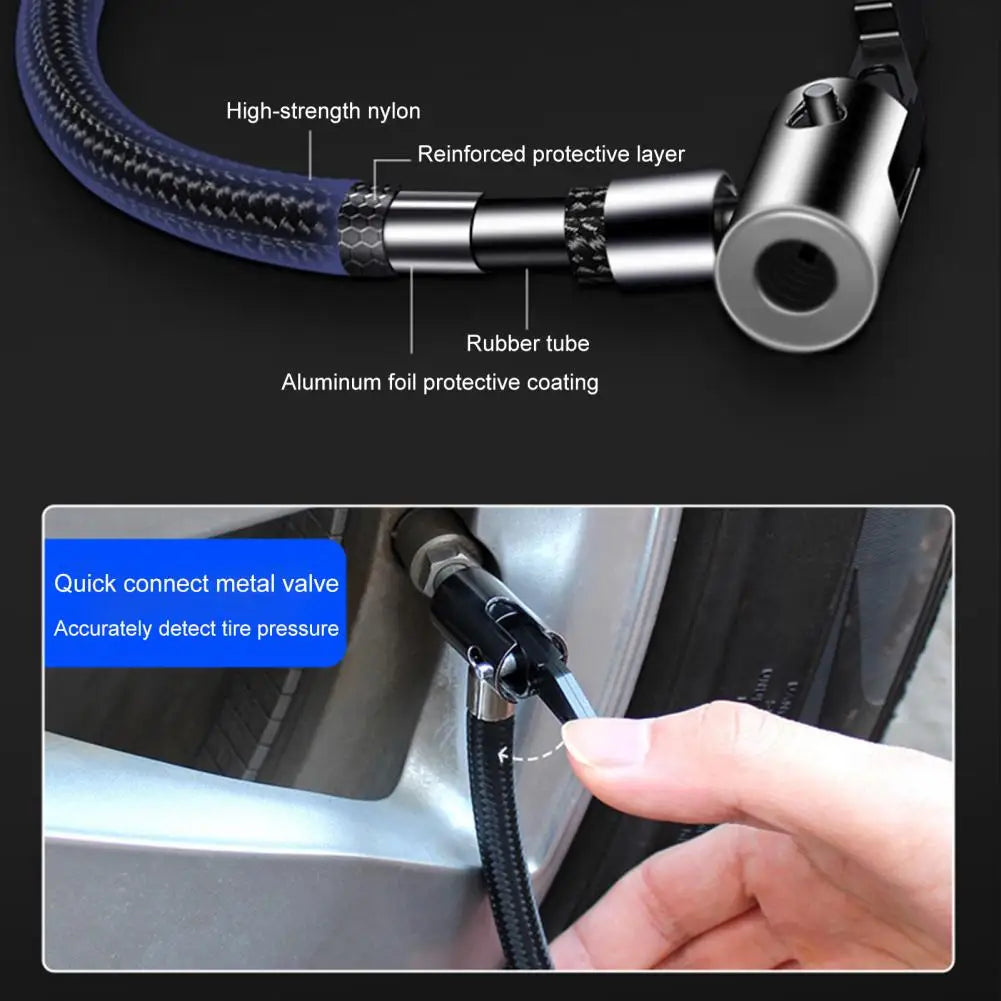 Powerful 120W Portable Car Air Pump with Digital Display - Rechargeable Tire Inflator for Quick Inflation and Emergency Lighting