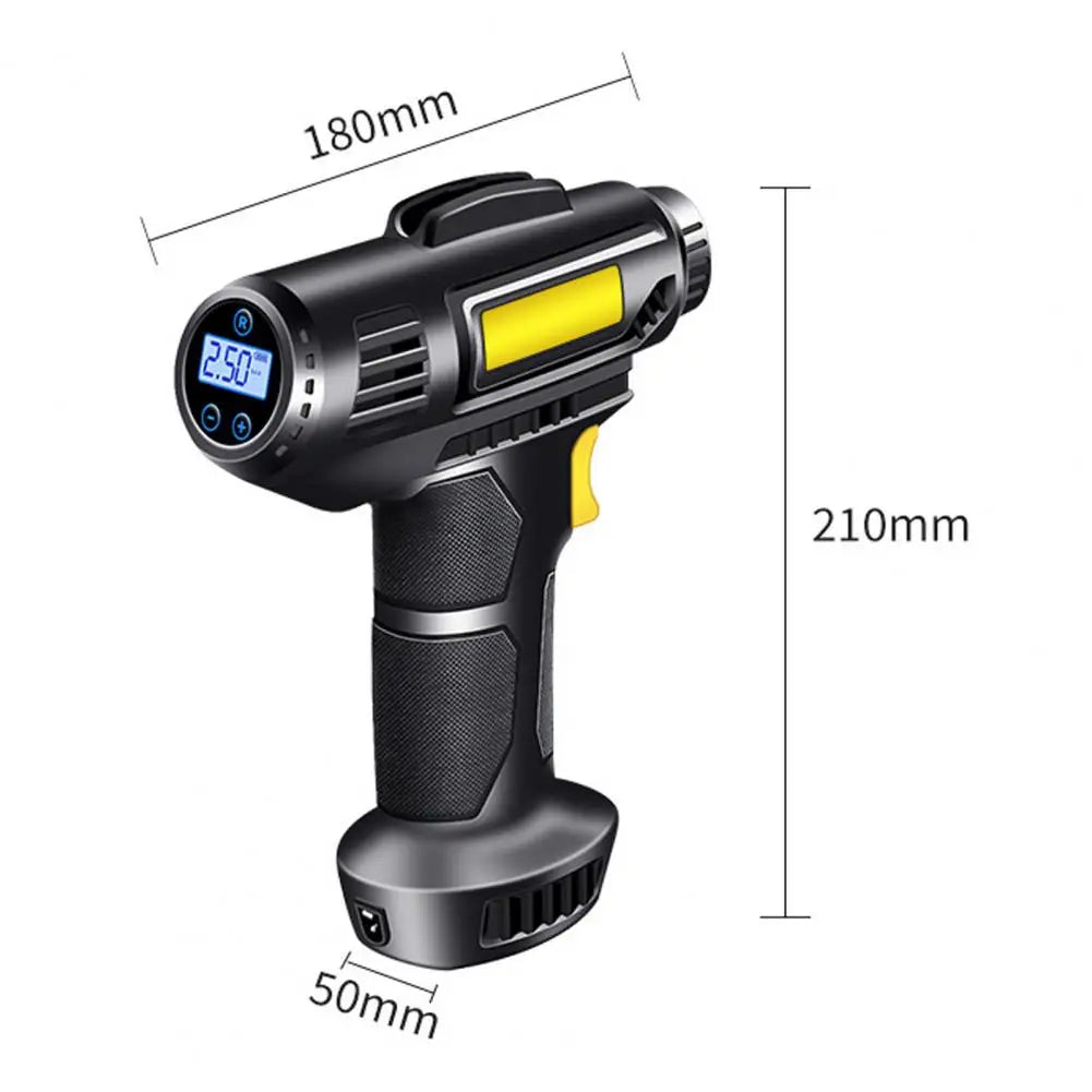 Powerful 120W Portable Car Air Pump with Digital Display - Rechargeable Tire Inflator for Quick Inflation and Emergency Lighting
