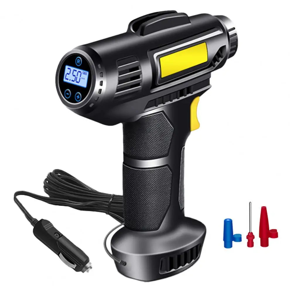 Powerful 120W Portable Car Air Pump with Digital Display - Rechargeable Tire Inflator for Quick Inflation and Emergency Lighting