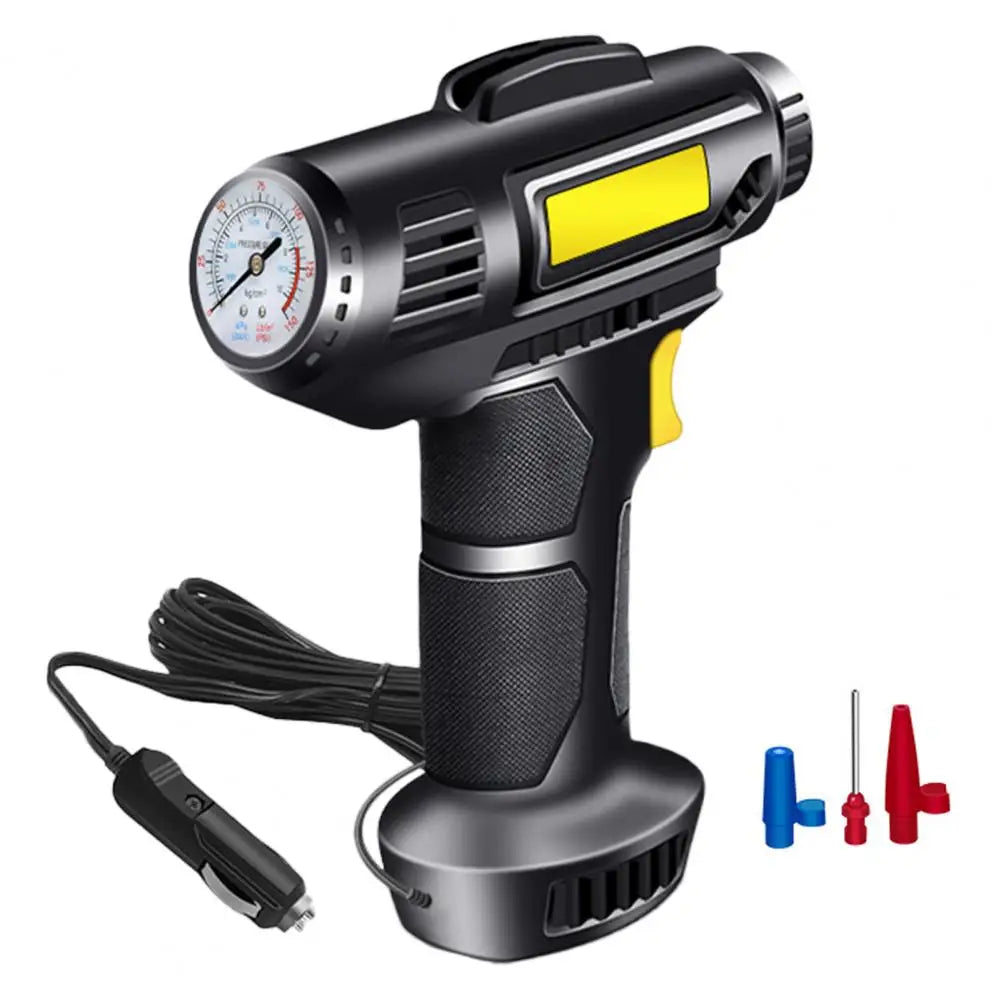 Powerful 120W Portable Car Air Pump with Digital Display - Rechargeable Tire Inflator for Quick Inflation and Emergency Lighting