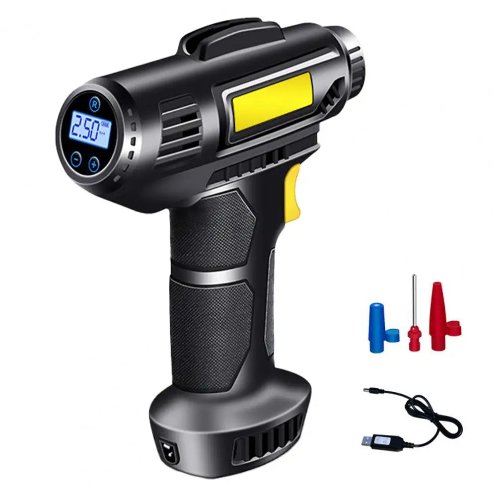 Powerful 120W Portable Car Air Pump with Digital Display - Rechargeable Tire Inflator for Quick Inflation and Emergency Lighting