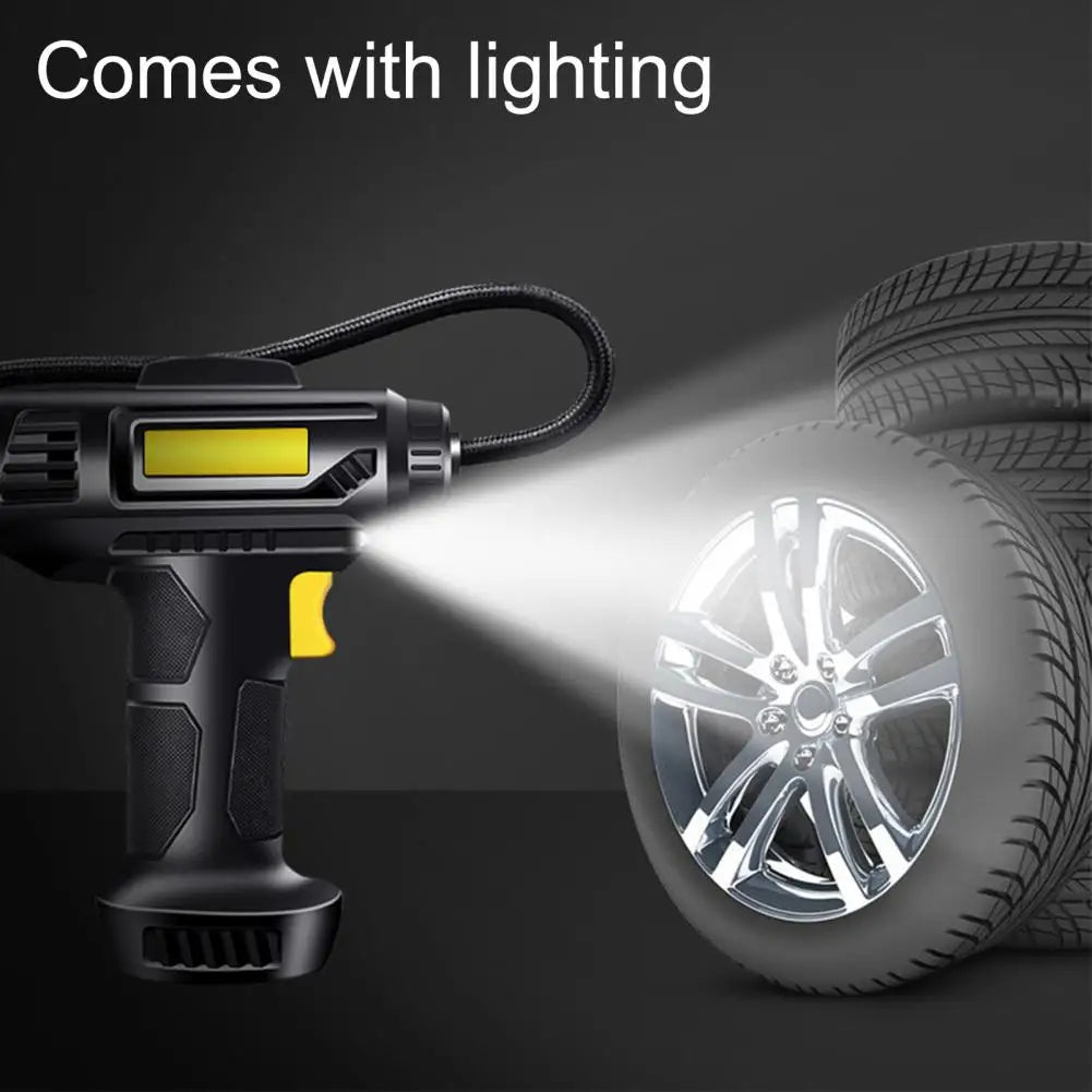 Powerful 120W Portable Car Air Pump with Digital Display - Rechargeable Tire Inflator for Quick Inflation and Emergency Lighting