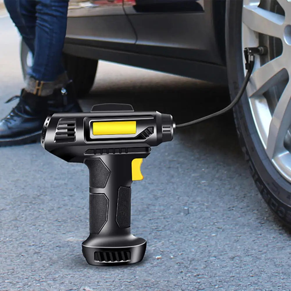 Powerful 120W Portable Car Air Pump with Digital Display - Rechargeable Tire Inflator for Quick Inflation and Emergency Lighting