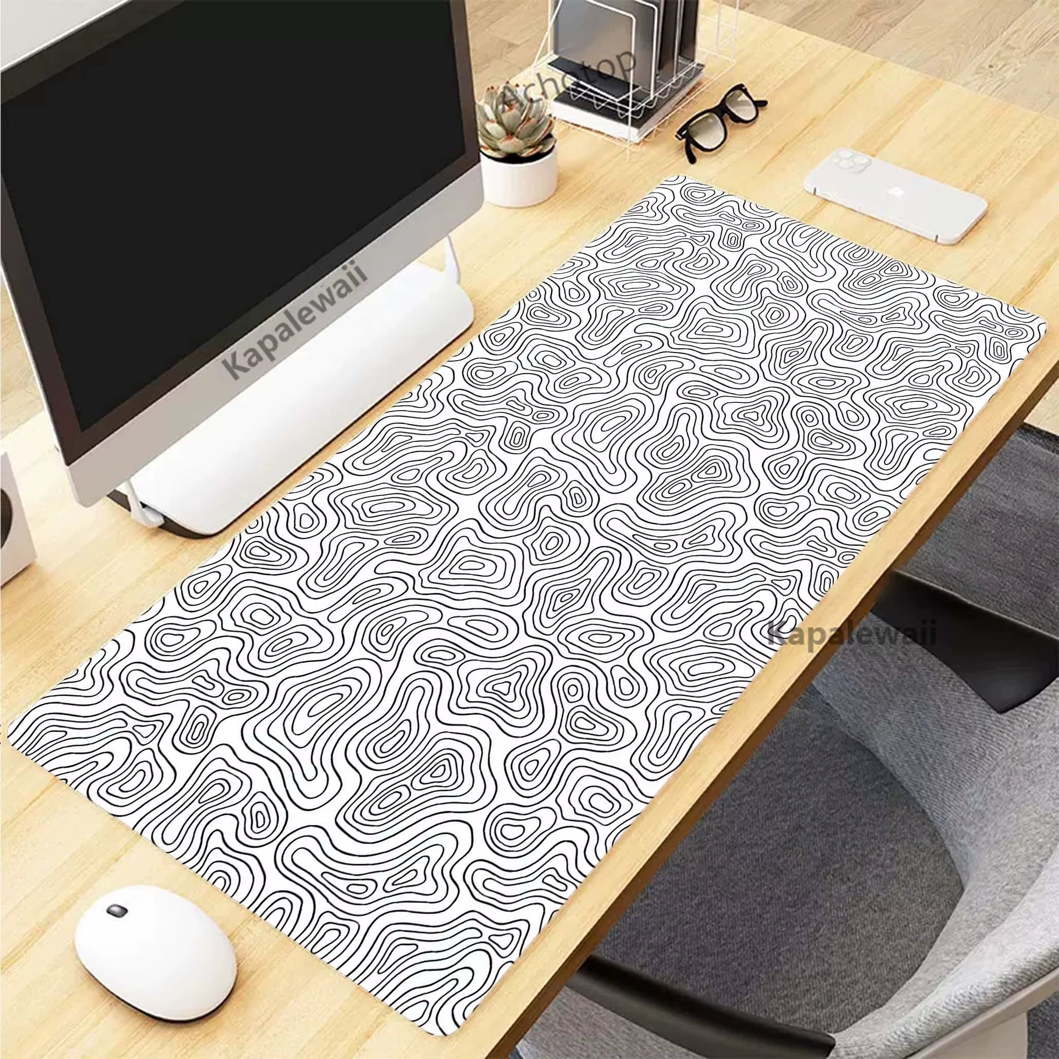 Elevate Your Gaming Experience with the Black and White Topographic Map XXL Mouse Pad - Premium Rubber Keyboard Mat for Ultimate Precision