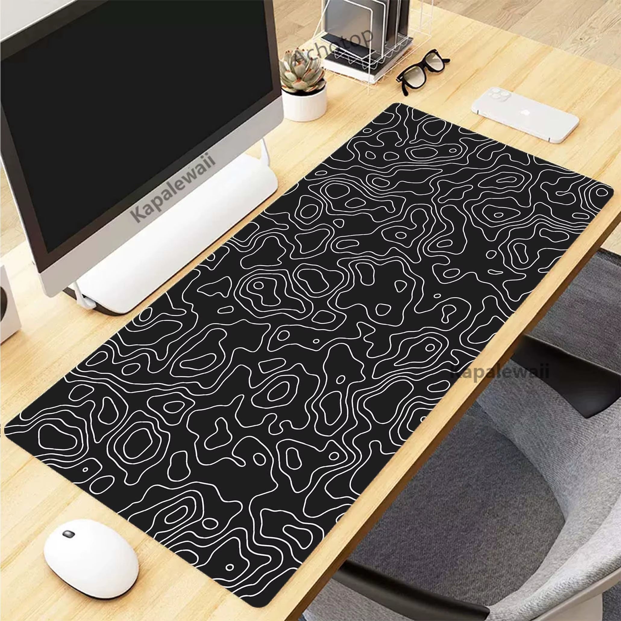 Elevate Your Gaming Experience with the Black and White Topographic Map XXL Mouse Pad - Premium Rubber Keyboard Mat for Ultimate Precision