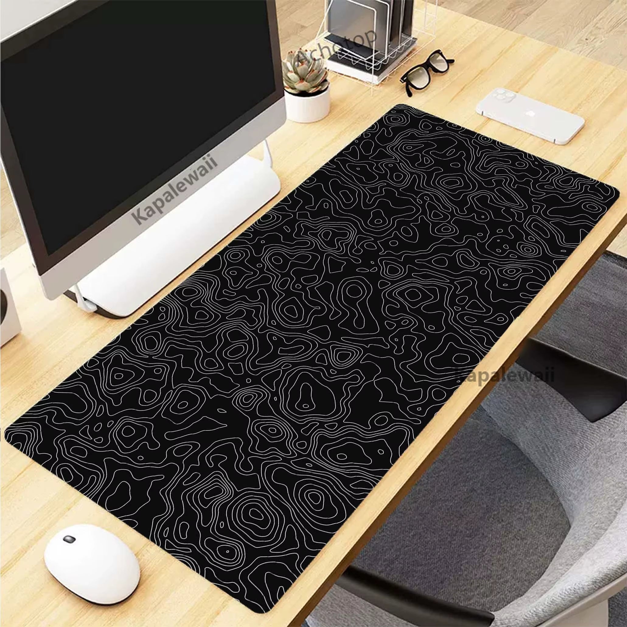 Elevate Your Gaming Experience with the Black and White Topographic Map XXL Mouse Pad - Premium Rubber Keyboard Mat for Ultimate Precision