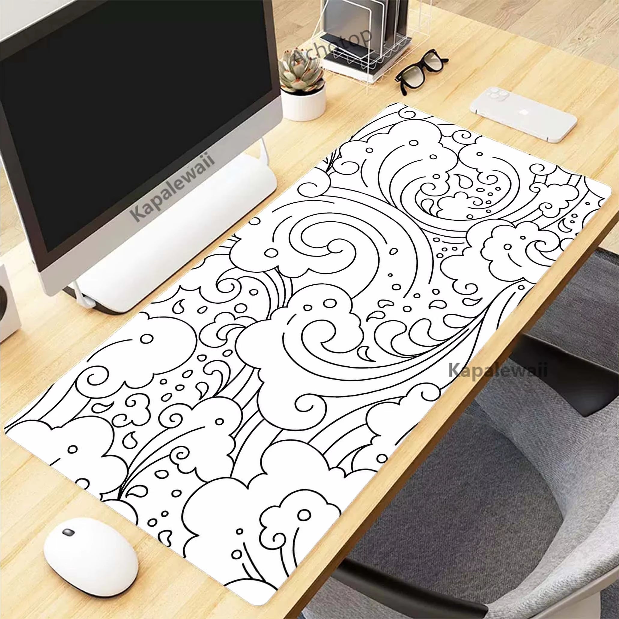 Elevate Your Gaming Experience with the Black and White Topographic Map XXL Mouse Pad - Premium Rubber Keyboard Mat for Ultimate Precision