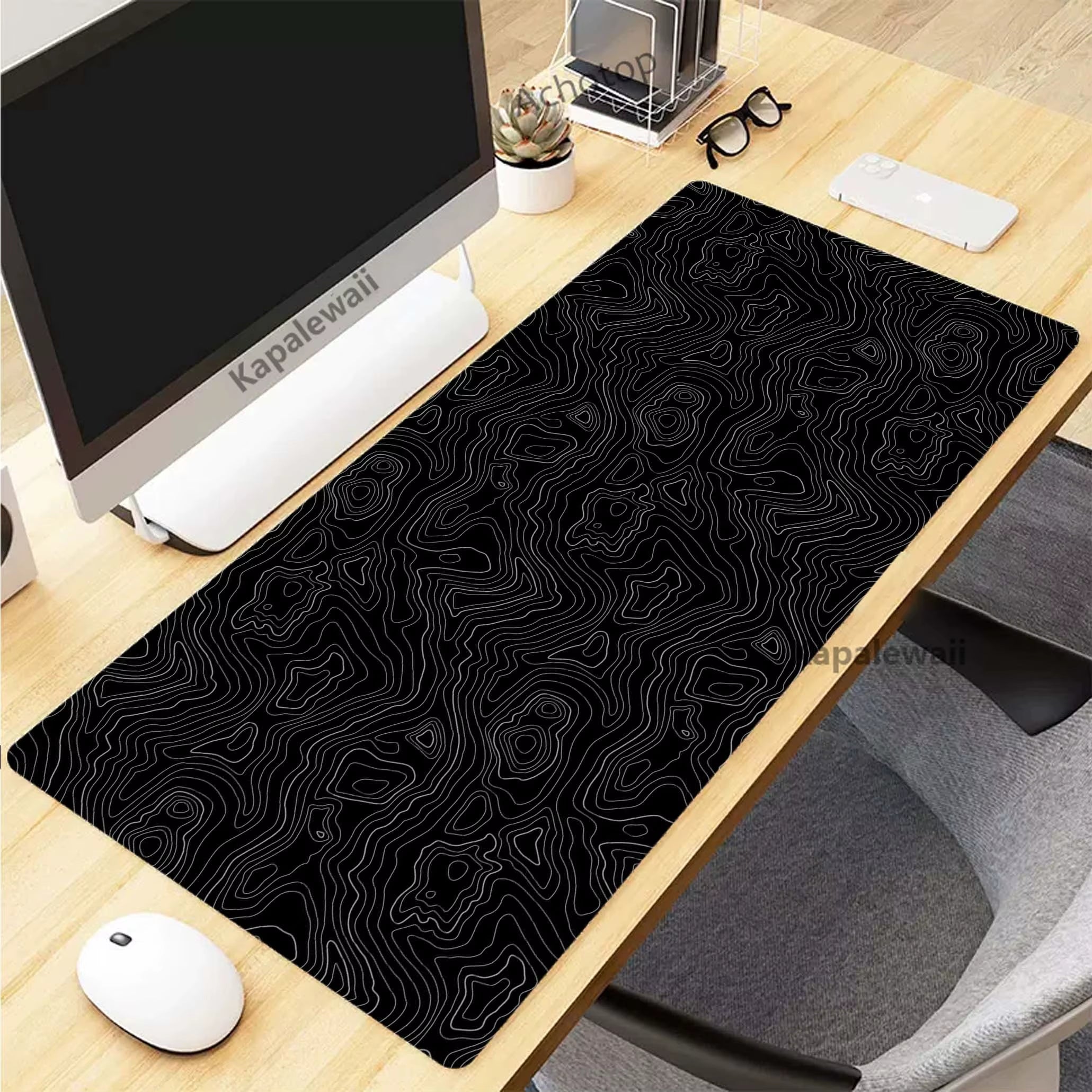 Elevate Your Gaming Experience with the Black and White Topographic Map XXL Mouse Pad - Premium Rubber Keyboard Mat for Ultimate Precision